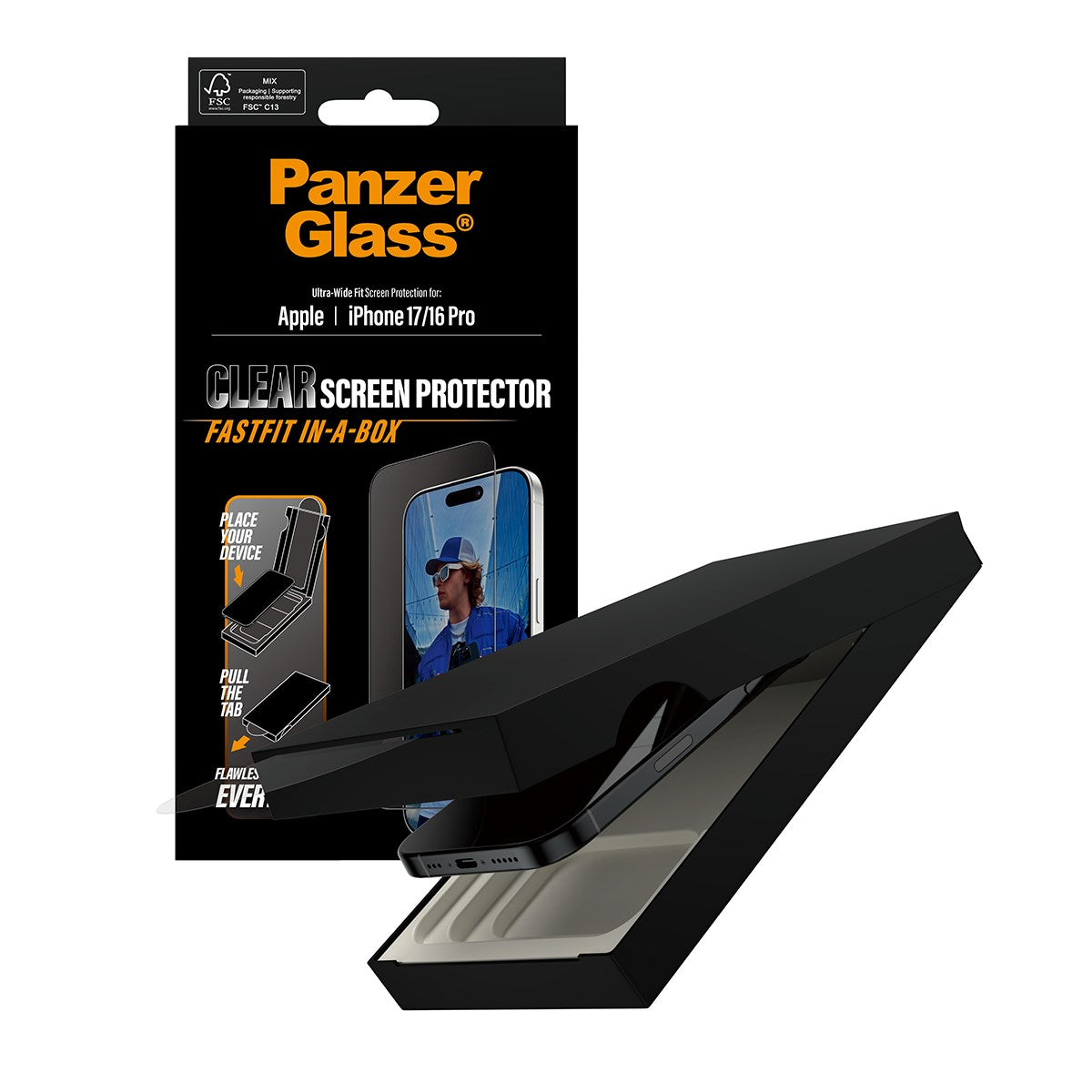 PanzerGlass® Displayschutz m. Schwarz Rahmen iPhone 17 | iPhone 16 Pro | Ultra-Wide Fit m. FASTFIT IN-A-BOX
